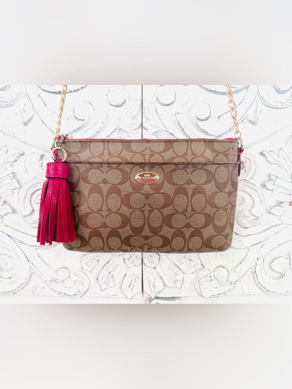 COACH preloved Coach Brown Signature Canvas crossbody and Tignanello Tassel